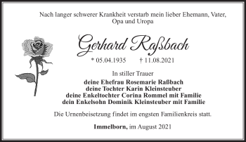 Traueranzeige von Gerhard Raßbach von Südthüringer Presse