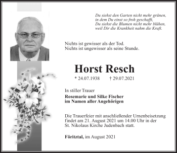 Traueranzeige von Horst Resch von Südthüringer Presse