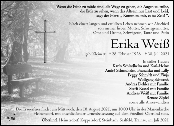 Traueranzeige von Erika Weiß von Südthüringer Presse