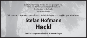 Traueranzeige von Stefan Hofmann von Frankenpost