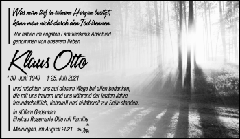 Traueranzeige von Klaus Otto von Südthüringer Presse