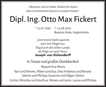 Traueranzeige von Otto Max Fickert von Frankenpost