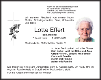 Traueranzeige von Lotte Effert von Frankenpost