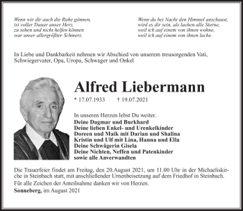 Traueranzeige von Alfred Liebermann von Südthüringer Presse