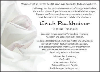 Traueranzeige von Erich Packheiser von Südthüringer Presse