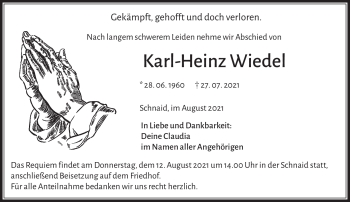 Traueranzeige von Karl-Heinz Wiedel von Frankenpost