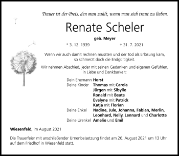 Traueranzeige von Renate Scheler von Neue Presse Coburg