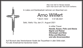 Traueranzeige von Arno Wilfert von Frankenpost