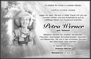 Traueranzeige von Petra Werner von Südthüringer Presse