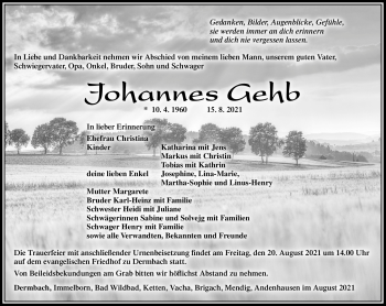Traueranzeige von Johannes Gehb von Südthüringer Presse