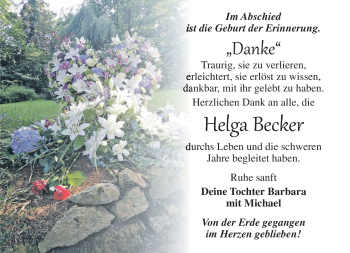 Traueranzeige von Helga Becker von Südthüringer Presse