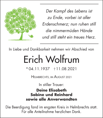 Traueranzeige von Erich Wolfrum von Frankenpost