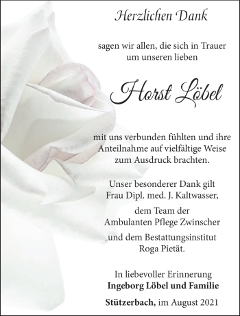 Traueranzeige von Horst Löbel von Südthüringer Presse