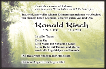 Traueranzeige von Ronald Risch von Südthüringer Presse