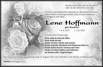 Traueranzeige von Lene Hoffmann von Südthüringer Presse