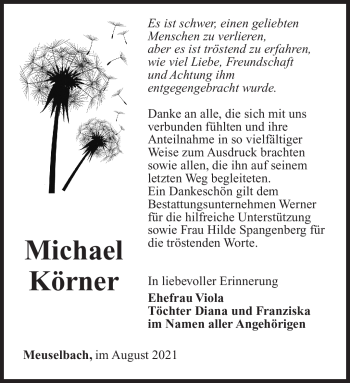 Traueranzeige von Michael Lörner von Südthüringer Presse