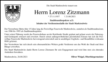 Traueranzeige von Lorenz Zitzmann von Frankenpost