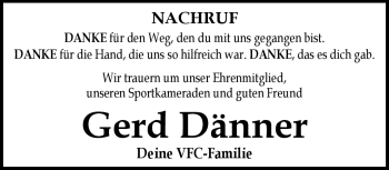 Traueranzeige von Gerd Dänner von Frankenpost