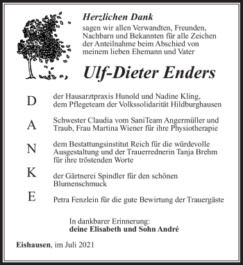 Traueranzeige von Ulf-Dieter Enders von Südthüringer Presse