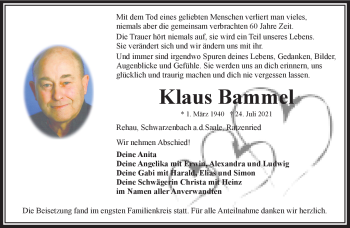 Traueranzeige von Klaus Bammel von Frankenpost