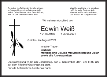 Traueranzeige von Edwin Weiß von Frankenpost