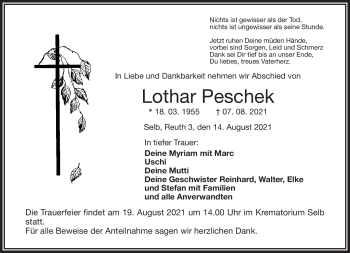 Traueranzeige von Lothar Peschek von Frankenpost