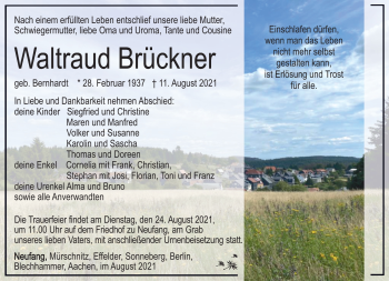 Traueranzeige von Waltraud Brückner von Südthüringer Presse