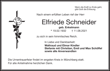Traueranzeige von Elfriede Schneider von Frankenpost