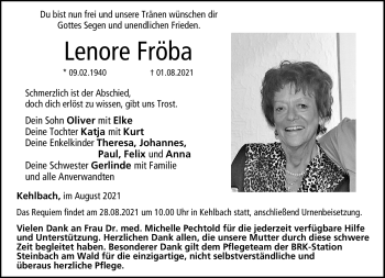 Traueranzeige von Lenore Fröba von Neue Presse Coburg