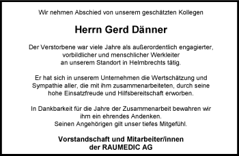 Traueranzeige von Gerd Dänner von Frankenpost