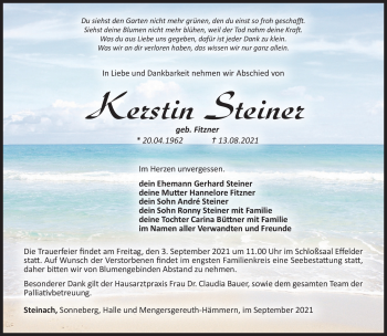 Traueranzeige von Kerstin Steiner von Südthüringer Presse