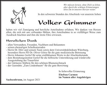 Traueranzeige von Volker Grimmer von Südthüringer Presse