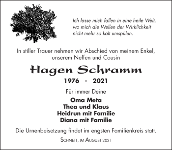 Traueranzeige von Hagen Schramm von Südthüringer Presse