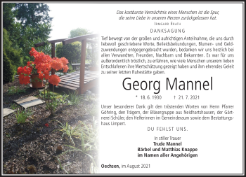 Traueranzeige von Georg Mannel von Südthüringer Presse