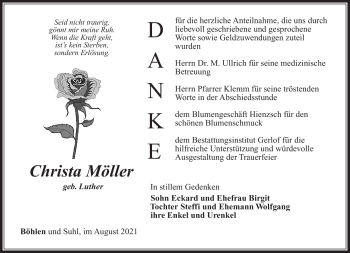 Traueranzeige von Christa Möller von Südthüringer Presse