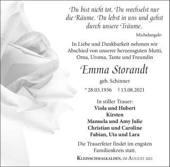 Traueranzeige von Emma Storandt von Südthüringer Presse