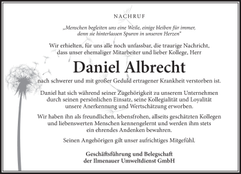 Traueranzeige von Daniel Albrecht von Südthüringer Presse