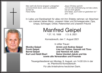 Traueranzeige von Manfred Geipel von Frankenpost