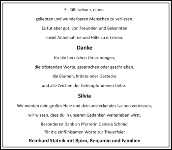 Traueranzeige von Silvia Statnik von Frankenpost