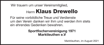Traueranzeige von Klaus Drewello von Frankenpost