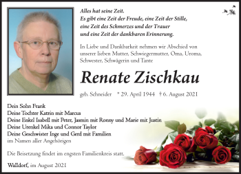 Traueranzeige von Renate Zischkau von Südthüringer Presse