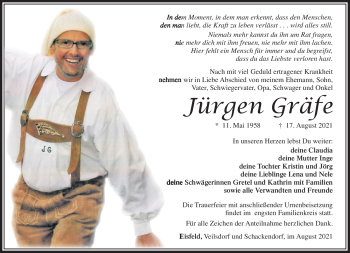 Traueranzeige von Jürgen Gräfe von Südthüringer Presse