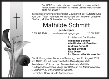 Traueranzeige von Mathilde Schmitt von Frankenpost