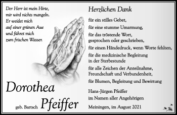 Traueranzeige von Dorothea Pfeiffer von Südthüringer Presse