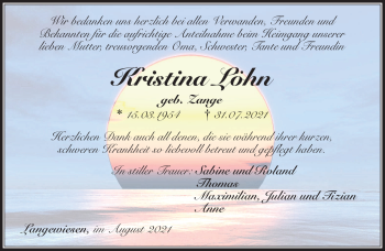 Traueranzeige von Kristina Löhn von Südthüringer Presse