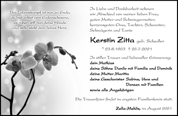 Traueranzeige von Kerstin Zitta von Südthüringer Presse