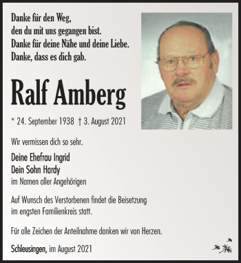 Traueranzeige von Ralf Amberg von Südthüringer Presse