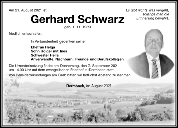 Traueranzeige von Gerhard Schwarz von Südthüringer Presse