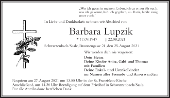Traueranzeige von Barbara Lupzik von Frankenpost