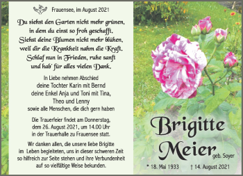 Traueranzeige von Brigitte Meier von Südthüringer Presse